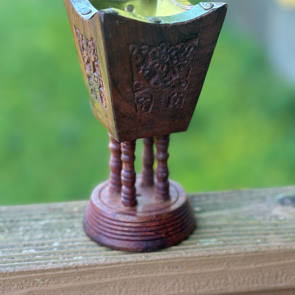 Mubakhar Arabic Incense Burner Tea light Holder Wooden 6” Carved Islamic Bakhoor